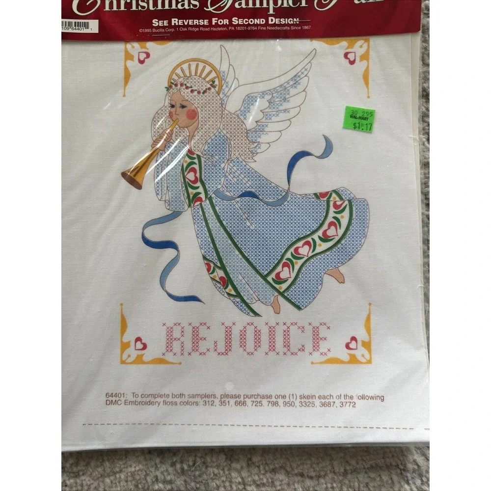 6 Vintage Bucilla Christmas Stamped Cross Stitch‎ Santa Sheep Animals Angel New